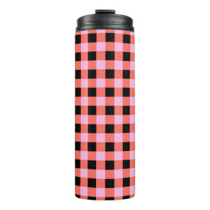 Garrafa Térmica Padrão de Gingham, com Verificação a Preto, Rosa