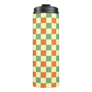 Garrafa Térmica Padrão de Gingham - Laranja Verde Marrom