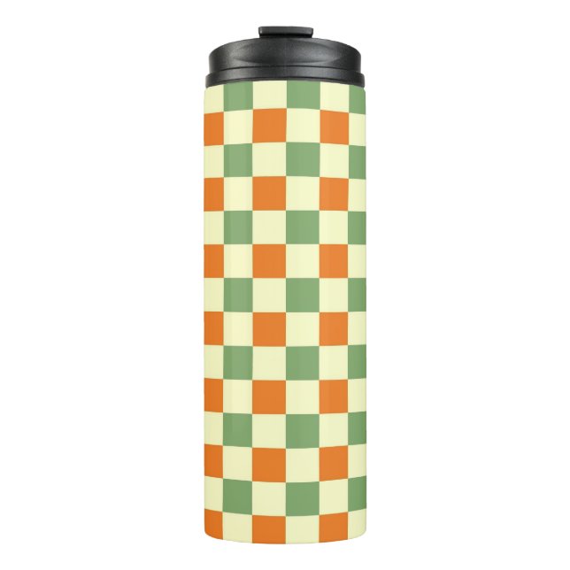 Garrafa Térmica Padrão de Gingham - Laranja Verde Marrom (Frente)