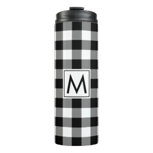 Garrafa Térmica Padrão de Gingham Preto e Branco com Monograma