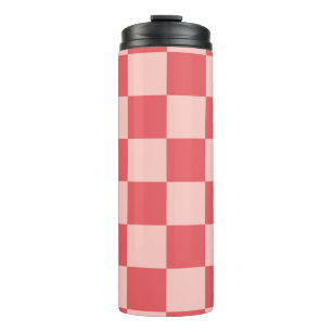 Garrafa Térmica Padrão de Gingham Vermelhos Rosa Verificado