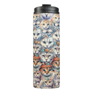 Garrafa Térmica Padrão de Hexágono de Rostos de Gato