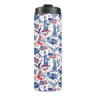 Garrafa Térmica Padrão de Ícones Patrióticos - Estátua da Liberdad