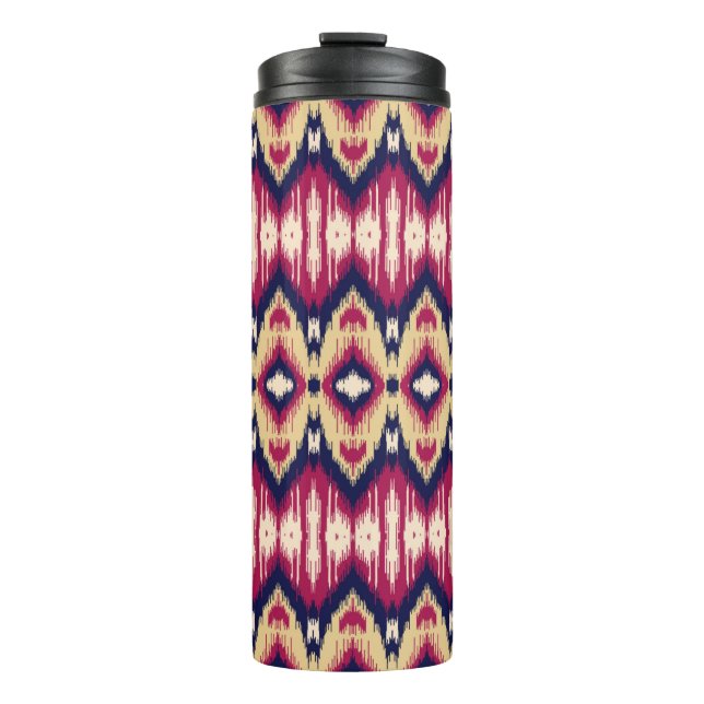 Garrafa Térmica Padrão de ikat chevron azul-rosa étnico T (Frente)