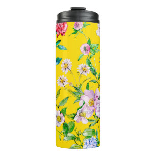 Garrafa Térmica Padrão de ilustração da aquarela do jardim da flor