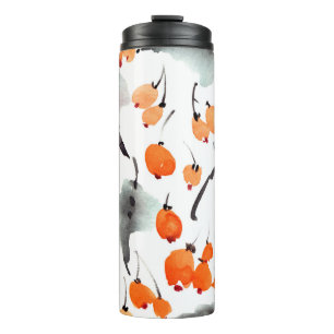 Garrafa Térmica Padrão de ilustração das amoras aquáticas e fo