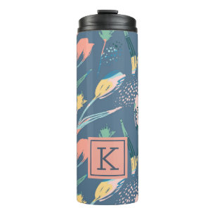 Garrafa Térmica Padrão de ilustração de flores de escovas colorida