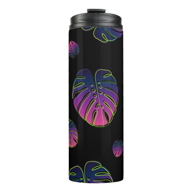 Garrafa Térmica Padrão de Ilustração Tropical de Folha Monstera (Frente)