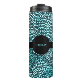Garrafa Térmica Padrão de Impressão Animal Azul Preto Monograma Mo