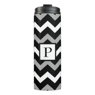 Garrafa Térmica Padrão de Impressão Chevron Preto Branco e Cinza