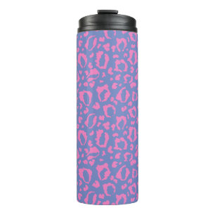 Garrafa Térmica Padrão de Impressão de Leopardo Rosa e Roxo Pastel