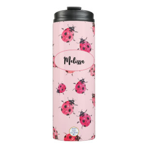 Garrafa Térmica Padrão de Joaninha Fofa Personalizado Rosa Feminin