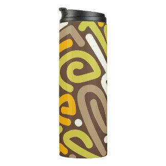 Garrafa Térmica Padrão de Laço Desenho Marrom e Dourado Terroso