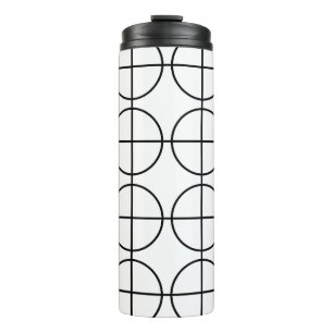 Garrafa Térmica Padrão de Listras de Círculo Preto e Branco