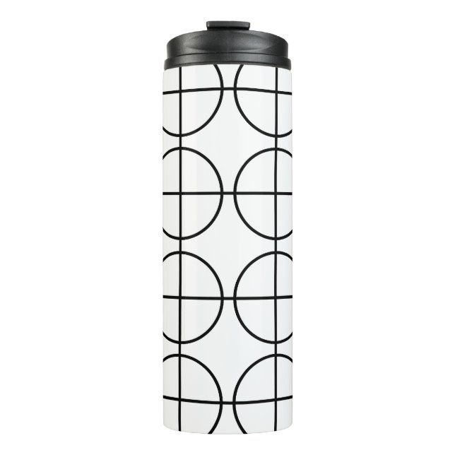 Garrafa Térmica Padrão de Listras de Círculo Preto e Branco (Frente)