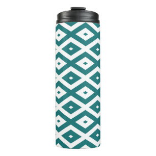 Garrafa Térmica Padrão de losango branco e teal