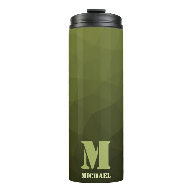 Garrafa Térmica Padrão de malha geométrica oliva verde do exército (Frente)