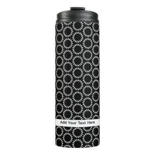 Garrafa Térmica Padrão de Mandala de Pétala Preto e Branco Elegant