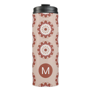 Garrafa Térmica Padrão de Mandala Floral Burgundy Rosa Monograma
