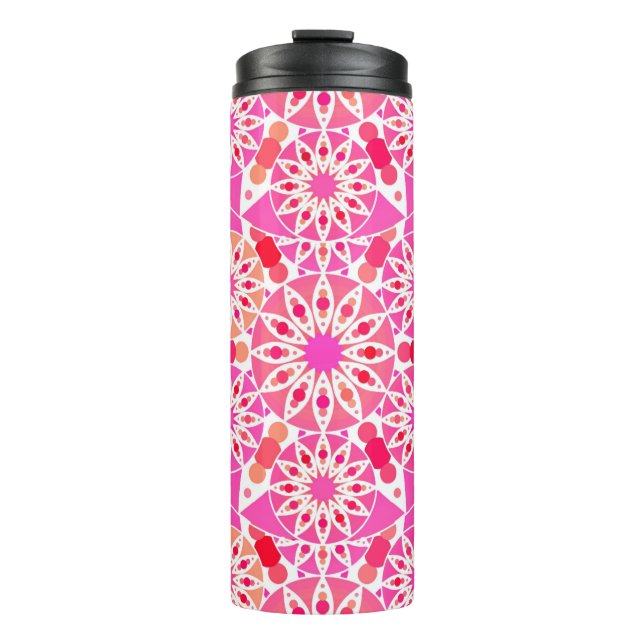 Garrafa Térmica Padrão de Mandala, Tons de Rosa e Coral (Frente)