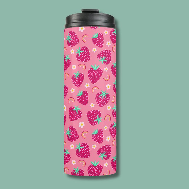 Garrafa Térmica Padrão de margarida arco-íris de morango (Pink strawberry daisy thermal tumbler)
