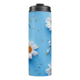 Garrafa Térmica Padrão de margarida floral - Azul claro