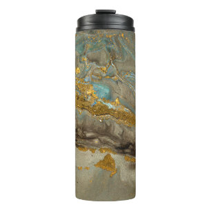 Garrafa Térmica Padrão de mármore azul e ouro