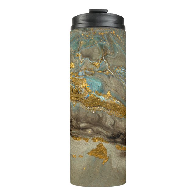 Garrafa Térmica Padrão de mármore azul e ouro (Frente)