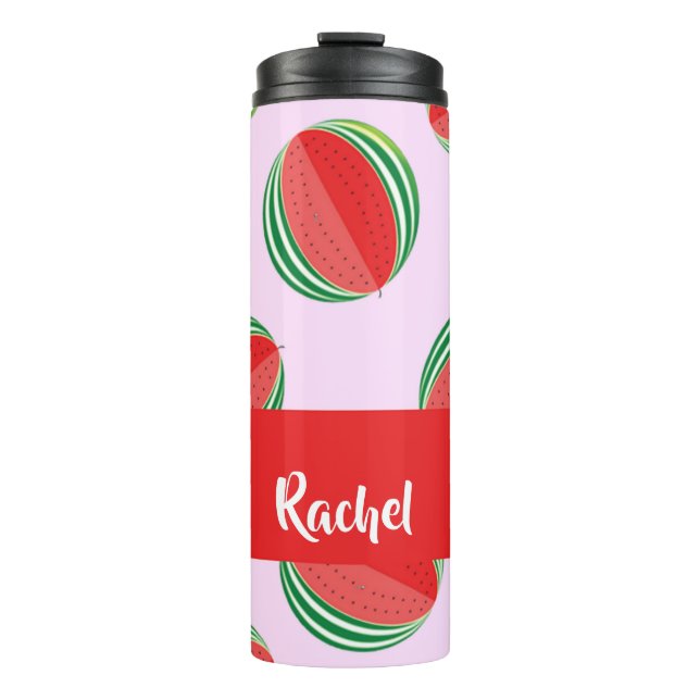Garrafa Térmica Padrão de melancia fatiada a rosa (Frente)