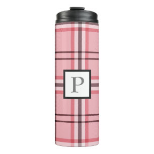 Garrafa Térmica Padrão de moda xadrez rosa chique e cinza
