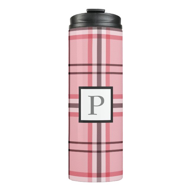 Garrafa Térmica Padrão de moda xadrez rosa e cinza chique (Frente)