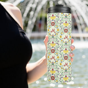 Garrafa Térmica Padrão de Monograma Rosemaling Escandinavo Nórdico
