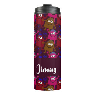 Garrafa Térmica Padrão de monstros de nome personalizado