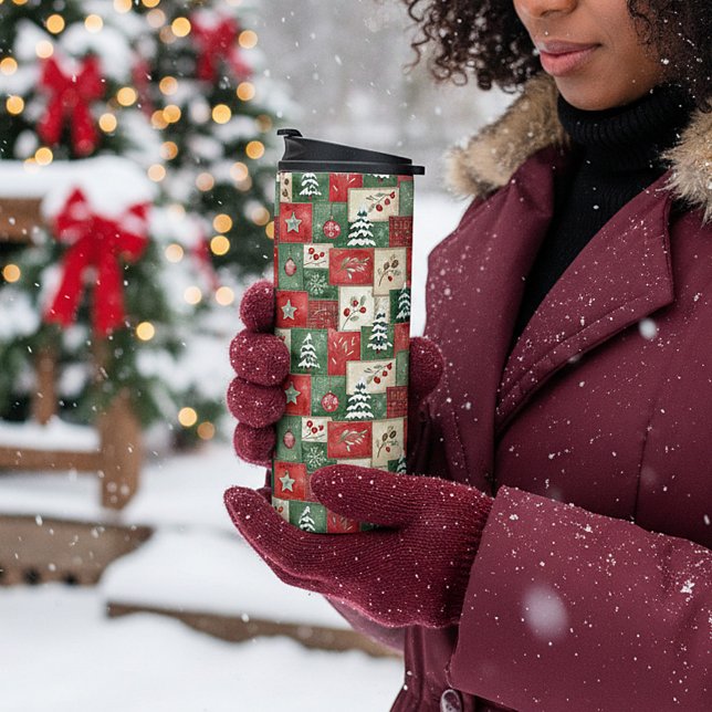 Garrafa Térmica Padrão de natal em patchwork country (Criador carregado)