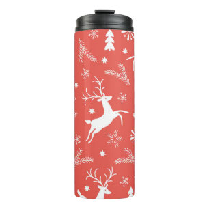 Garrafa Térmica Padrão de Natal Festivo Sem Costura