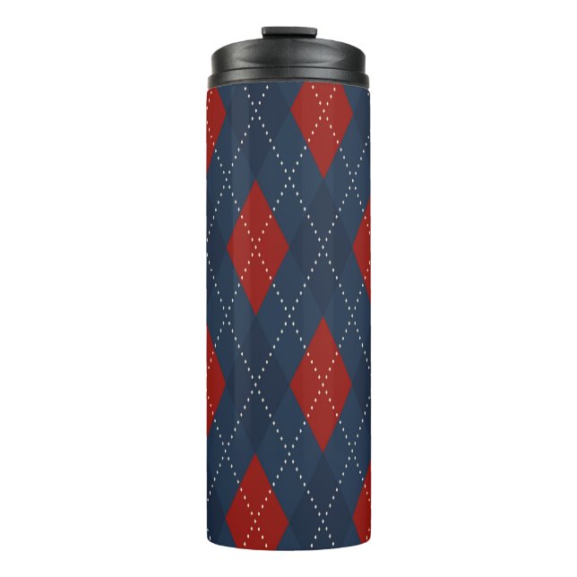 Garrafa Térmica Padrão de Natal Real Blue Argyle (Frente)
