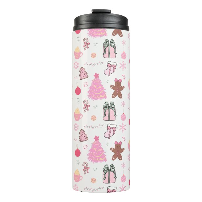 Garrafa Térmica Padrão de Natal Rosa (Frente)