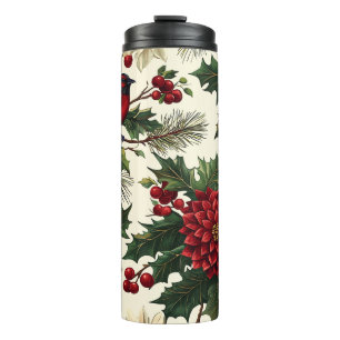 Garrafa Térmica Padrão de Natal Rustic Bird and Poinsettia (10)
