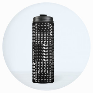 Garrafa Térmica Padrão de nome ou palavra repetida preto e branco