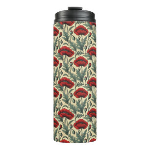 Garrafa Térmica Padrão de Papagaios Vermelhos Inspirados na Vintag