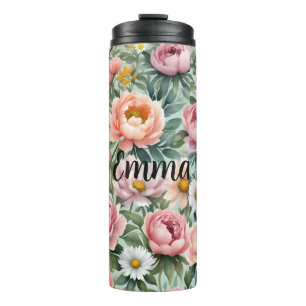 Garrafa Térmica Padrão de Papel de Parede Floral Personalizado