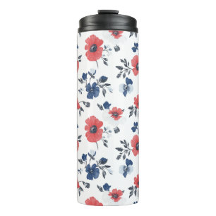 Garrafa Térmica Padrão de papilas de aquarela - Vermelho, Azul e B