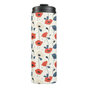 Garrafa Térmica Padrão de papilas de aquarela - Vermelho, Azul e B