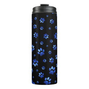 Garrafa Térmica Padrão de pata de cão brilhante azul