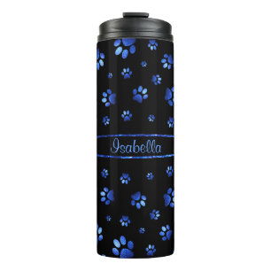 Garrafa Térmica Padrão de pata de cão brilhante azul Monograma 
