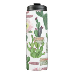 Garrafa Térmica Padrão de pintura sem costura do Cactus Watercolor