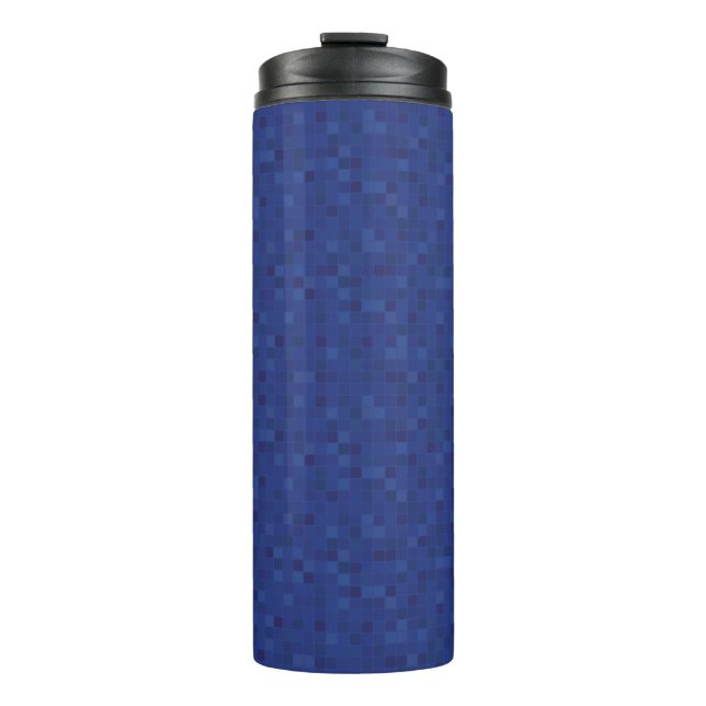 Garrafa Térmica Padrão de pixel do mosaico azul (Frente)