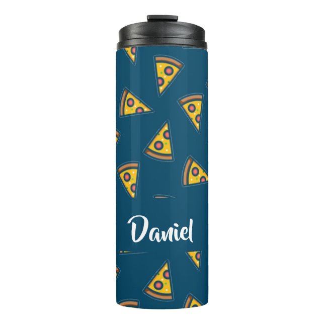 Garrafa Térmica Padrão de pizza em azul (Frente)