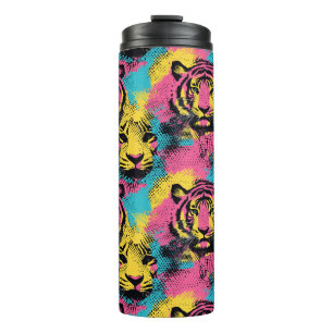 Garrafa Térmica Padrão de Pop de arte do Tiger em rosa, amarelo e