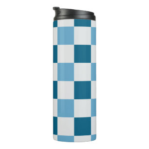 Garrafa Térmica Padrão De Quadro De Verificação Branco E Azul